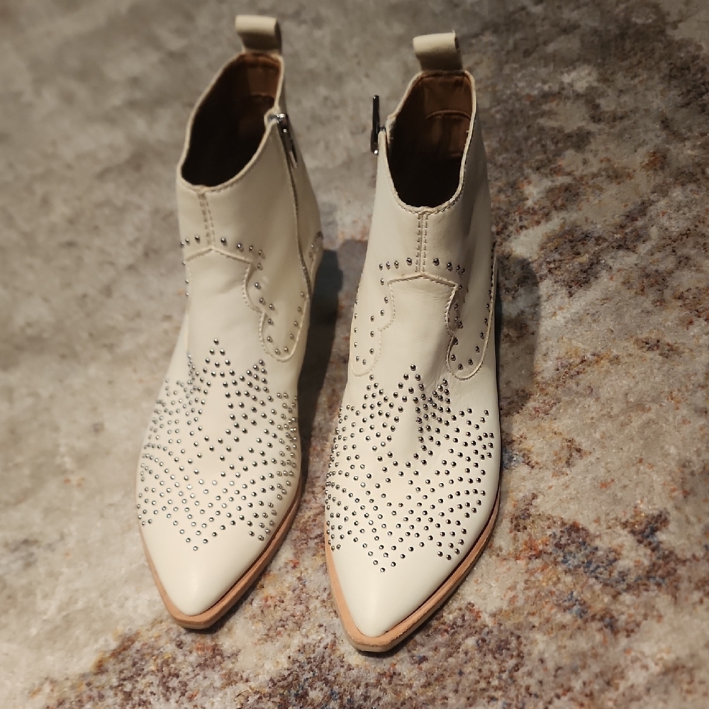 Dolce Vita Studded Cream Leather Ankle Boots